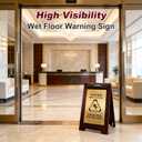 Wooden Wet Floor Sign Warning Sign, Foldable Metal Double-sided Panel, Suitable for Schools, Offices, Hotels, Restrooms, Decks and Other Areas （A few decorative screw caps may fall off, which can be easily fixed with glue）