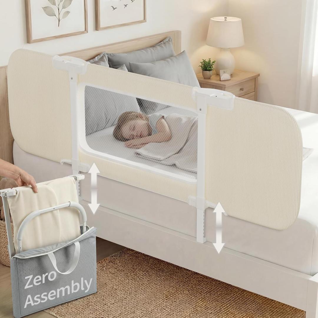 NUTIKAS Portable Bed Rails for Toddlers, 58" Foldable Travel Bed Rail for Camper Bunk, Queen & King Size Bed, Collapsible Kids Safety Bedrail with Adjustable Height