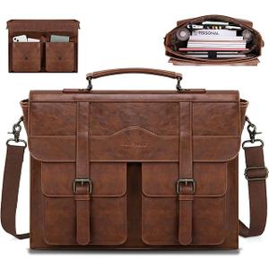 RAINSMORE Mens Messenger Bag 17 Inch Vintage Leather Laptop Briefcase Magnetic Closure Large Satchel Computer Shoulder Bag
