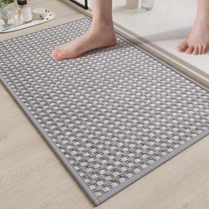 YDKGL Non Slip Bath Mat Bathroom Rugs, Soft Braided Ultra Thin Bath Mats, Super Absorbent Quick Dry Bath Rug Shower Mat, Rubber Backing, Fit Under Door Bathroom Floor, Machine Washable, Gray 27 x 17 inch