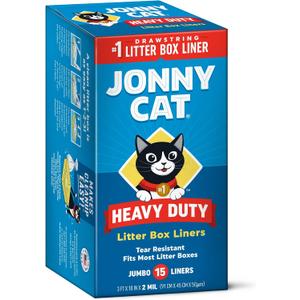 2 x Jonny Cat Litter Box Liners: Heavy Duty - Tear & Leak Resistant - Drawstring Close - Jumbo, 15 Count