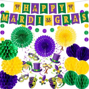 54 Pieces Mardi Gras Party Decorations and Supplies Set, Purple Green and Gold Party Decorations for New Orleans Mardi Gras,Fat Tuesday Decorations