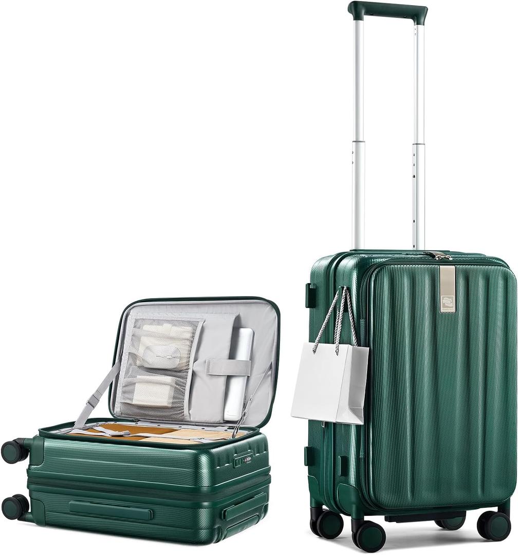 Hanke 20 Inch Expandable Carry On Luggage Airline Approved Top Opening Hard Shell Suitcases with Wheels Lightweight Travel Luggage Carry On Suitcase for Woman Men-Blackish Green