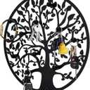 Round Decorative Home Key Holder Wall Mount, Metal Tree Car Key Rack for Wall Organizer for Keys, Wallets, Hats, Used for Decor for House Entryway, Kitchen, Garage, Office (12" Black)