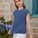ZDC Girls Short Cap Sleeve T Shirts Kids Crewneck Summer Tops Basic Tees 5-14 Years (Blue)