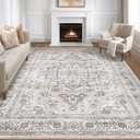 8x10 Area Rugs Living Room: Washable Boho Large Neutral Vintage Soft Rugs Stain Resistant Farmhouse Non Slip Indoor Floor Carpet for Bedroom Nursery Kids Playroom Office Dining Room Home- Ivory Gray