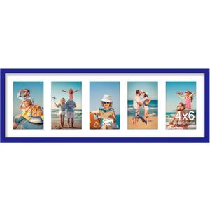 decorUhome 8x24 Picture Frames Collage Wall Decor, Display 5Pcs 4x6 Photos with Mat or 1Pcs 8x24 Unmatted, 5 4x6 Collage Picture Frames for Wall Mounting, Royal Blue