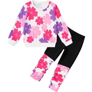 Toddler Baby Girls Sweatsuit Unique Elastic Pant Design Sweat Matching Sets Fall 2 Piece Sweatshirts Outfit 1-4T