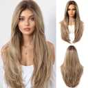 Ombre Ashblonde wigs for Women Long Wig with Bangs Natural Straight Wigs Synthetic Hair Heat Resistant Wigs for Daily Party Cosplay Wear