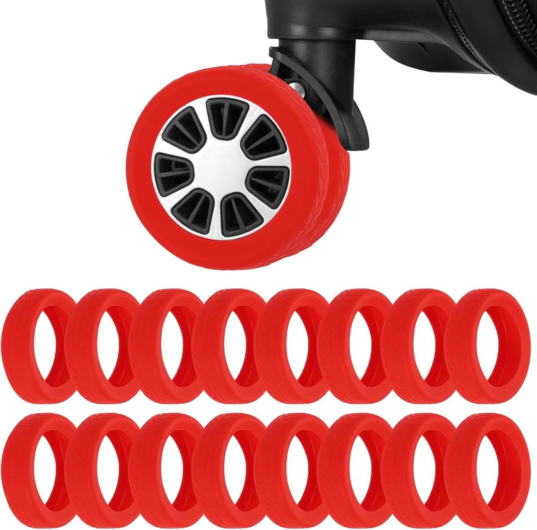 16 Pack Luggage Wheel Protection Cover, Wear Resistant Anti Noise Silicone Protector Cover for 2-3" Spinner Wheel for Suitcase Chairs Caster Travel, Red