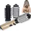 3-in-1 Hot Air Styler and Rotating Hair Dryer, Hair Dryer and Blow Dryer Brush in One, 2 Interchangeable Brushes for Dry and Wet Hair, Auto-Rotating Curling Hot Hair Brush (Gold)