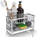 Hvisso 2-Tier Kitchen Sink Caddy with High Brush Holder, Sponge Holder for Sink, Kitchen Storage Organization Sponge Rack, Home Apartment Essential Gadgets Accessories (Silver)