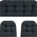Wicker Chair Cushions of 3 Pieces Waterproof Tufted Outdoor Seat Cushions for Patio Furniture Sofa Settee Couch,1 Loveseat and 2 U-Shaped Cushions,Black