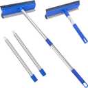 Window Squeegee for Home, 56'' Long Handle Shower Door Cleaner Tool, 2-in-1 Glass Scrubber for Car Windshield Cleaning (Blue)