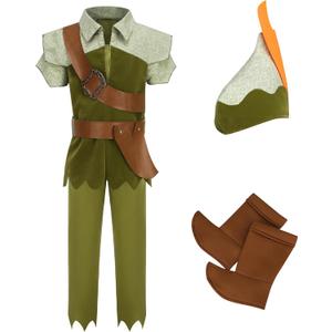 Kids Peter Pan Costume Set,Boys and Girls Peter Pan Costume,Child Halloween costume (120/S, Green)