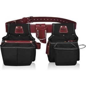 Nylon and Leather Tool Belt | Nylon Tool Pouch | Carpenter | Construction | Framers | Electrician Tool Belts | Drywall Tool Bags (BLACK)