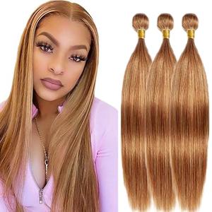 P27/30 Human Hair Bundles Blonde 18 20 22 Inch Color 27/30 Highlight Brown Bundle Human Hair Extension Straight 300G Total 12A Unprocessed Soft Sewn In Double Weft for Black Woman