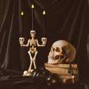 KI Store Skeleton Candelabra with Black LED Candles Set 20-Inch Gothic Decorations for Halloween Fireplace Mantel Table Centerpieces (White)