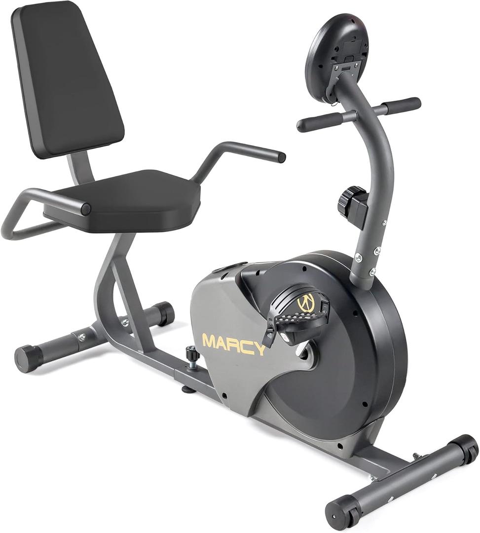 Marcy Magnetic Recumbent Bike with Adjustable Resistance and Transport Wheels NS-716R, 11.00 x 22.00 x 31.00" (Black/Grey)