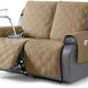 TAOCOCO 100% Waterproof Loveseat Recliner Covers 2 Seater, Split Loveseat Covers for Reclining loveseat, Non Slip Reclining Couch Cover with Double Straps for Kids, Pets(2 Seater, Camel)
