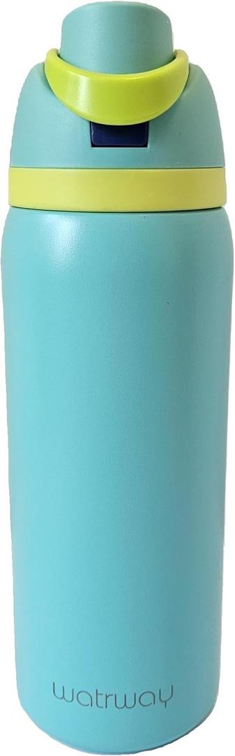 watrway -- Double-wall Stainless Steel water bottle -- 32 oz -- Locking Spout Cover -- vacuum insulated LEAK-PROOF design -- innovative dual Sip or Swig design with hidden straw (Aqua Lime)