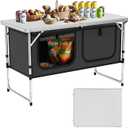 Camping Table, Folding Camping Table with Storage, Lightweight & Portable, 3 Heights Adjustable Folding Table for BBQ, Camping, Picnic and Indoor Use, Grey