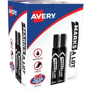 Avery Marks A Lot Permanent Markers, Large Desk-Style Size, Chisel Tip, Value Pack, 36 Black Markers Total, Ideal for Signs, Posters, Labeling, and More (98206)