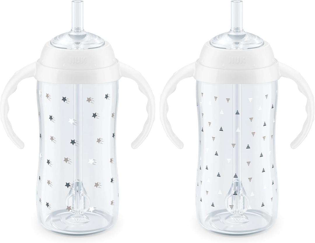NUK Learner Straw Cup, 10oz, 2-Pack - Toddler Sippy Cup with Soft Straw for Easy Drinking, Suitable for Ages 8 Months and Up, Timeless Collection