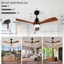 48" Wooden Ceiling Fans with Lighted Remote Control, Indoor Outdoor Wooden Ceiling Fan, Outdoor Modern Ceiling Fan with 3 Fan Blades for Patio, Living Room, Farmhouse, etc. (Black + Walnut)