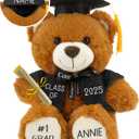 Personalized Graduation Teddy Bear Gift 2025 for Her Him, College, High School, 12 Inch - Cute Custom Brown Bear with Black Gown Add Your Name and Year on The Feet