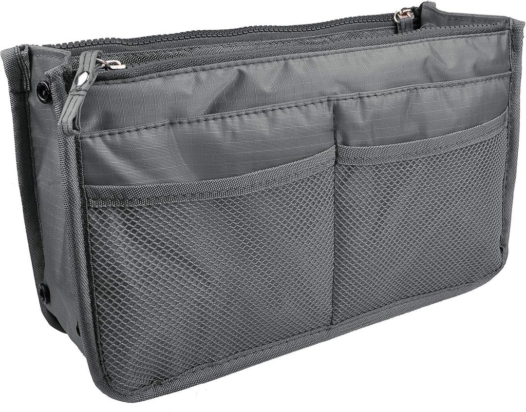 Vercord Updated Purse Handbag Organizer Insert Liner Bag in Bag 13 Pockets Grey Large