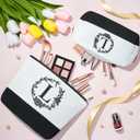 Personalized Gifts for Women, Initial Canvas Tote Bag & Makeup Bag Monogrammed Beach Tote Bags for Women w/ Zipper, Mothers Day Birthday Gifts for Mom Her Wife Girlfriend Sister Best Friend Teacher