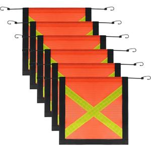 6 Pcs 18" x 18" Safety Flags for Truck with Bungee Core and Reflective High Visibility Orange Warning Flag with Webbing Border for Trailer Car