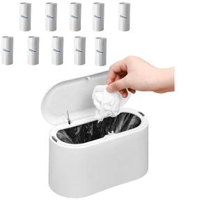 SUBEKYU Mini Trash Can with Lid,Small Desk Trash Can,Countertop Mini Garbage Cans,Tiny Waste Basket,White,with 3 roll Bags