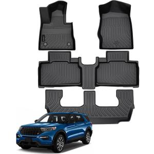 Auxko Floor Mats Fits for Ford Explorer 2026 2025-2020 7 Seat | All Weather,All Season,Odorless,Anti Slip,Rain&Salt Resistant,TPE Material,Black,Accessories