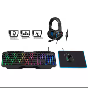 4-in-1 Gaming Bundle, Gaming Keyboard, Gaming Mouse, Gaming Headset, and Desk Pad Included, Black