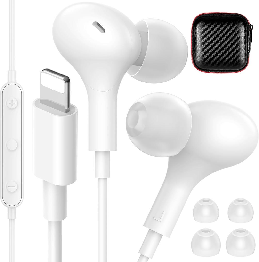 iMangoo for MFi-Certified Lightning Wired Earbuds for Apple, Magnetic in Ear Buds Headphones with HiFi Bass,3 Ear Tips Mic Corded Earphones for Gym, Commuting for iPhone 14 Plus 13 12 11 Pro Max White