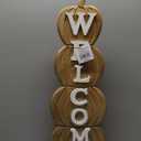 VHC Brands Tropical Wood Pumpkin Stack Welcome Wooden Sign Medium 16.5x5.5x2.5, Fall and Thanksgiving Home Decor for Tables and Shelves, Indoor Decorations for Tabletop