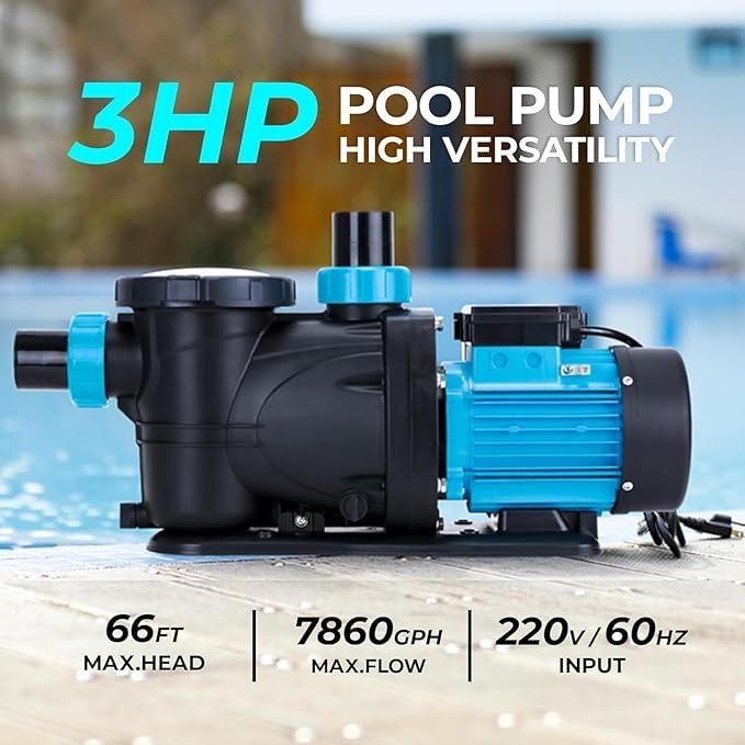 BOMGIE In/Above Ground Pool Pump High Flow Powerful Self Priming Pool Pump,3HP 7860 GPH 220V