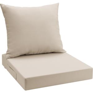 UNIKOME Outdoor Seat Cushions 24 X 24 Inch - Water-Resistant & Fade Resistant, Removable Cover Patio Furniture Cushions for Chair, Sofa, Couch, Wicker, Beige