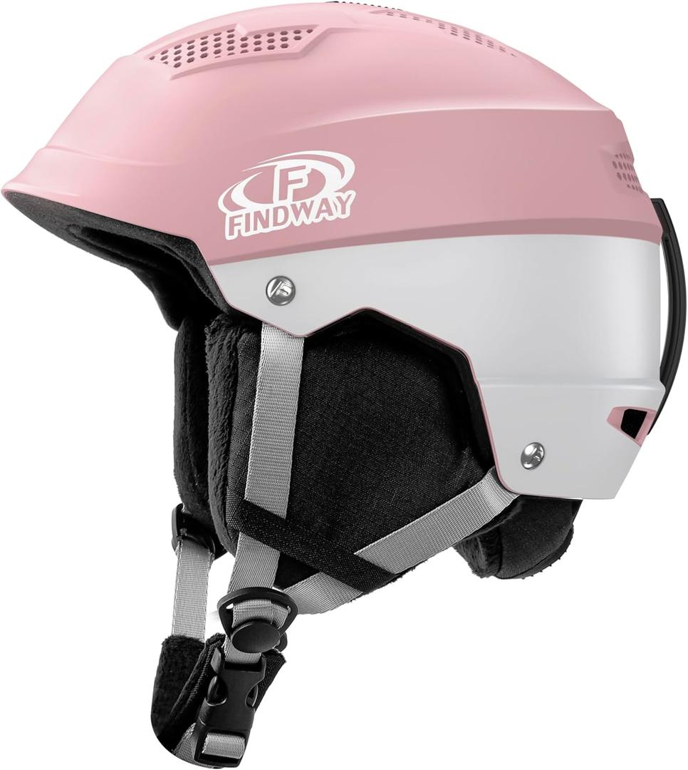 Findway Pro Ski Helmet, Goggle Compatible Snowboard Helmet,[Safety-Certified & Removable Liners] Shockproof and Lightweight Snow Sports Helmet for Men, Women & Youth (Large, White Pink)