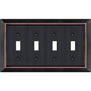 Dyekou Metal Wall Plate for Electrical Outlets, Decorative Aged Bronze Switch Plates Outlet Cover, Light Switch Cover Plate, 4-Gang Wall Plates (Quad Toggle, 1 Pack)