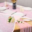 4pcs Pearl Table Runner Spring Summer Rustic Boho 10ft Tulle Table Runner for Baby Shower Wedding Veil Holiday Dessert Table Decor Pink