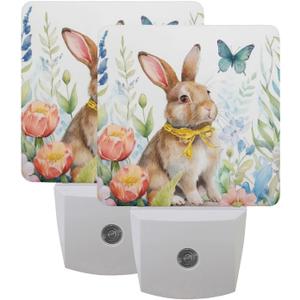 2Pack Easter Night Light Plug-in,The Rabbit in The Flowers Dusk to Dawn Smart Sensor Led Nightlight for Bedroom Bathroom Kitchen Hallway Stairs Energy Efficient Decor Desk Lamp (color-8)