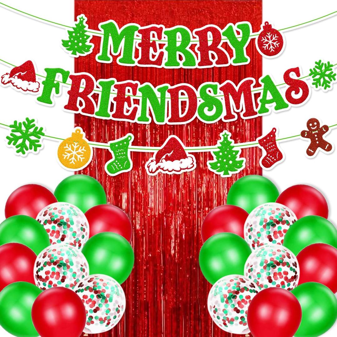 Merry Friendsmas Party Decorations Merry Friendsmas Banner Christmas Sign Banner for Kids Boy Girl Good Friends Celebrate Merry Christmas Xmas Holiday Party Decorations