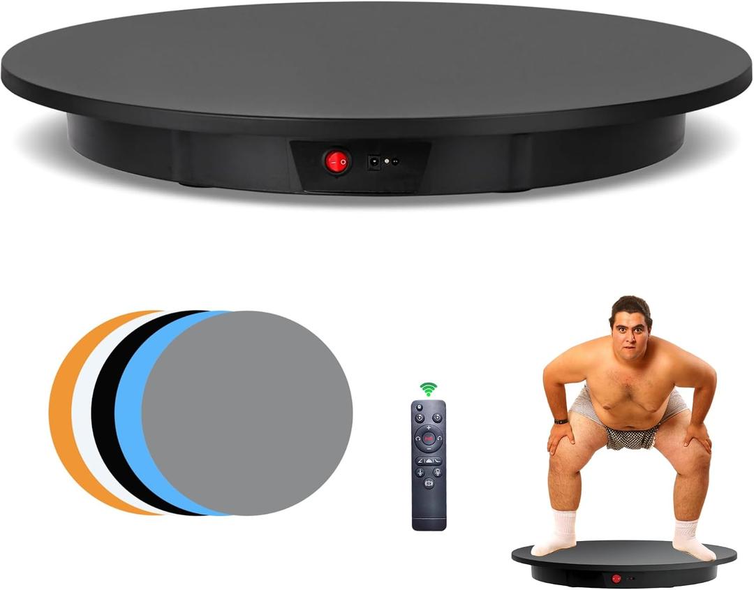 JAYEGT Electric Rotating Display Stand, 350-500 lbs Heavy Load , 360-Degree Motorized Rotating Turntable for Display, Live Streaming, Remote Control + 5 Colors Background (Black/24 Inch/Dual Motors)