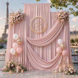 50ft x 12ft Dusty Pink Backdrop Curtains for Parties, Wrinkle Free 10 Panels Photo Backdrop Drapes Back Drop Cloth for Wedding Birthday Photography Background Decor