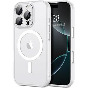 Hython for iPhone 16 Pro Case Magnetic Translucent Matte Phone Cases with Camera Cover Lens Protector [Compatible with MagSafe] Slim Shockproof Bumper Protective Cover for Women Men, Frosted White
