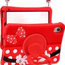 Cute Case for iPad Mini 7 2024 (A17 Pro) / Mini 6 Case 8.3 Inch 2021- Silicone 3D Design for Girls Women Teens Girly Kawaii Funny Cartoon Soft Stand for with Lanyard, Red Point