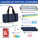 American Mahjong Tile Set,166 Blue Tiles Mahjong Set,4 Colors Mahjong Racks,Travel Mahjong Set with Blue Carrying Bag
